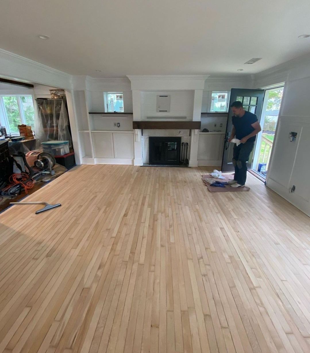 Sand & Refinish Red Oak with Duraseal Jacobean and Bona Mega Satin Finish using Bona Mega Satin by Footprints Floors Morristown