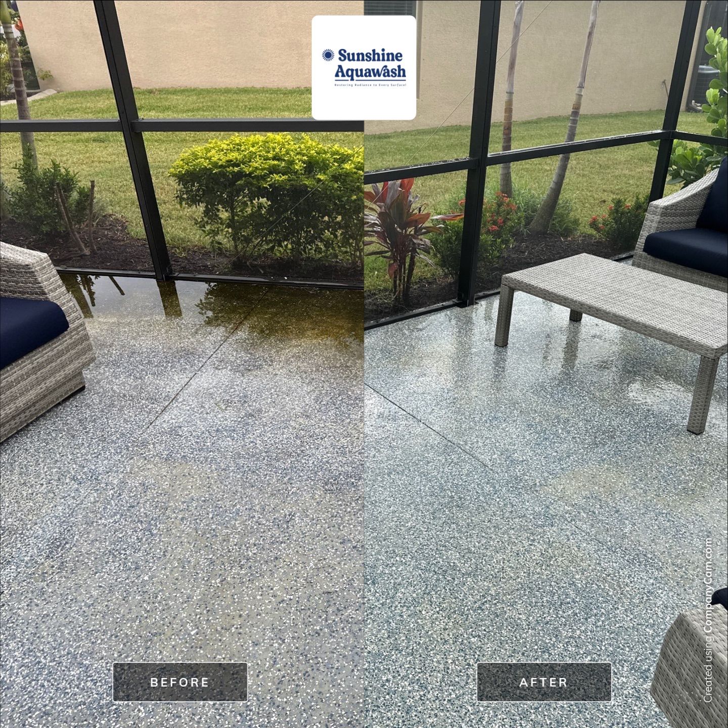 Lanai & Patio Cleaning with Epoxy-Coated Concrete Floor in Trevesta Community, Palmetto, FL | Sunshine AquaWash by Sunshine AquaWash