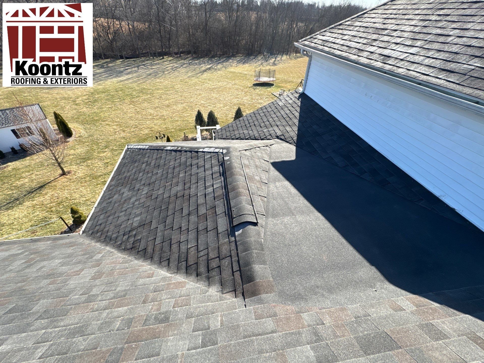 Residential Roofing Installation using Malarkey Vista AR Shingles (Black Oak) by Koontz Construction