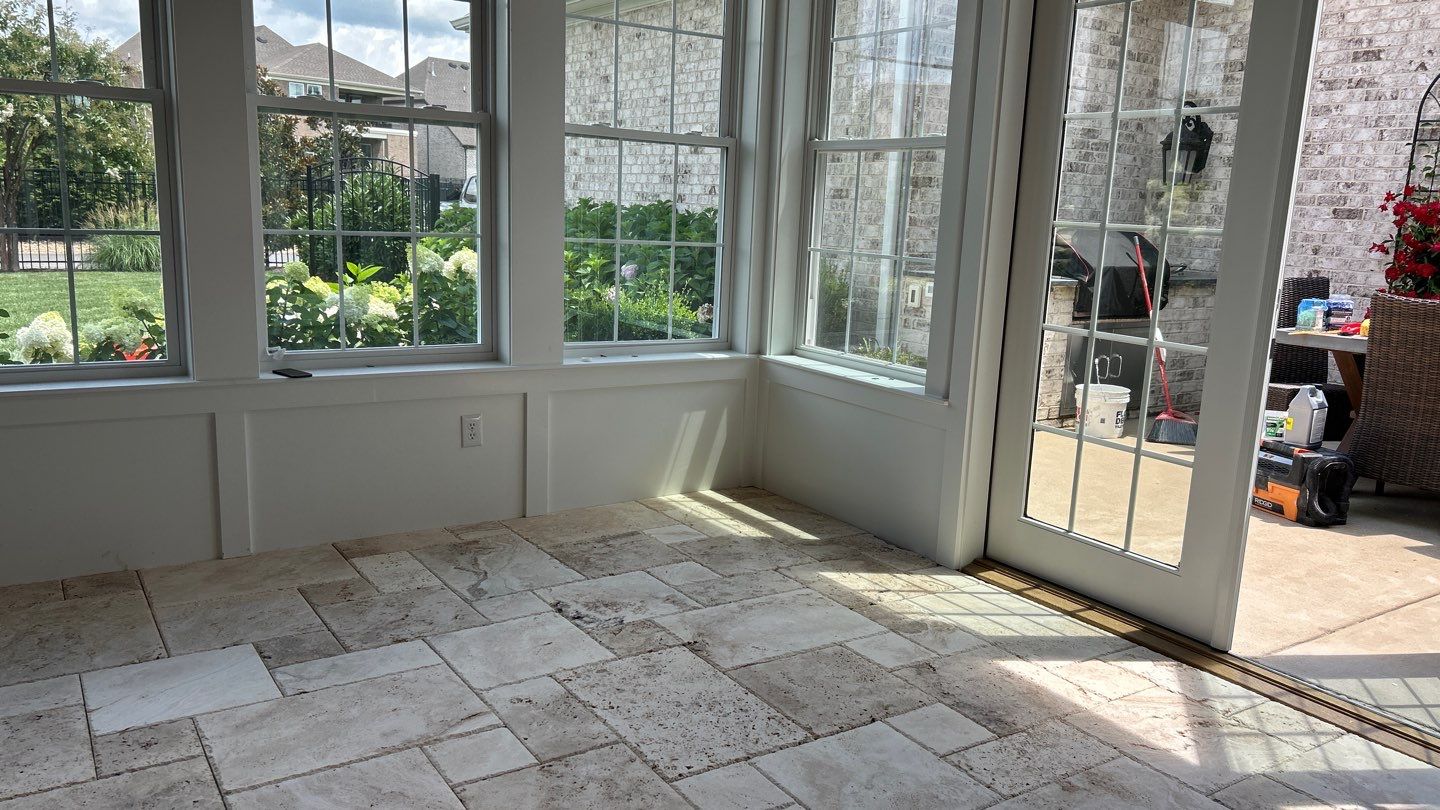 Travertine tile four season room by Footprints Floors of Nashville