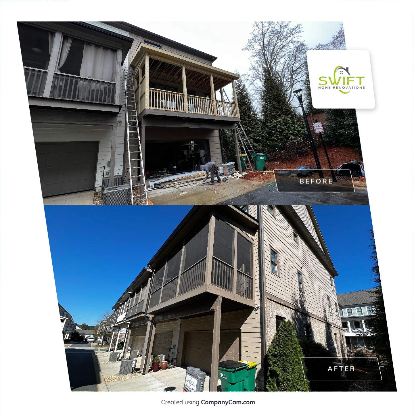Custom Second-Story Screened-In Porch Construction in Woodstock by Swift Home Renovations