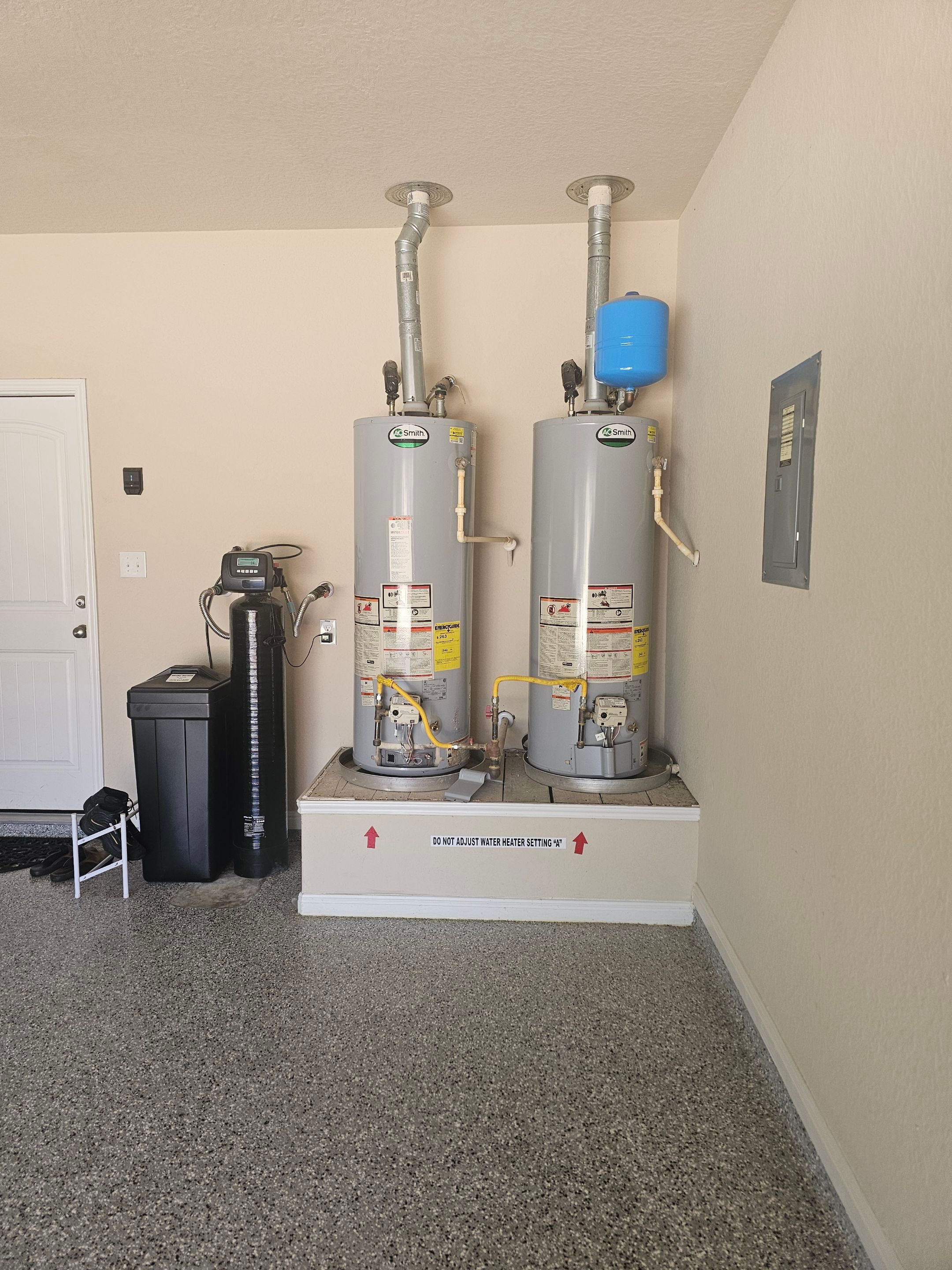 Dual Rheem Gas Water Heater and Water Softener Integration Installation in Schertz by Premier Pros
