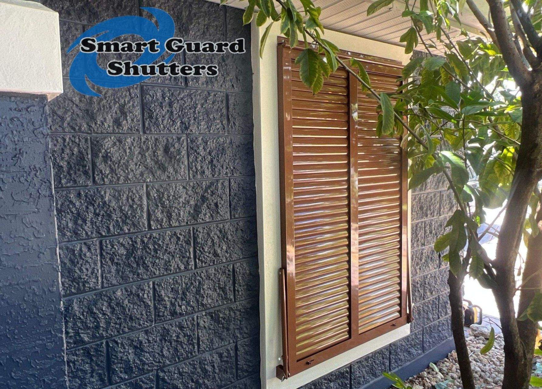 Impact Rated Bahama Shutters in Beige Brown by Smart Guard Shutters
