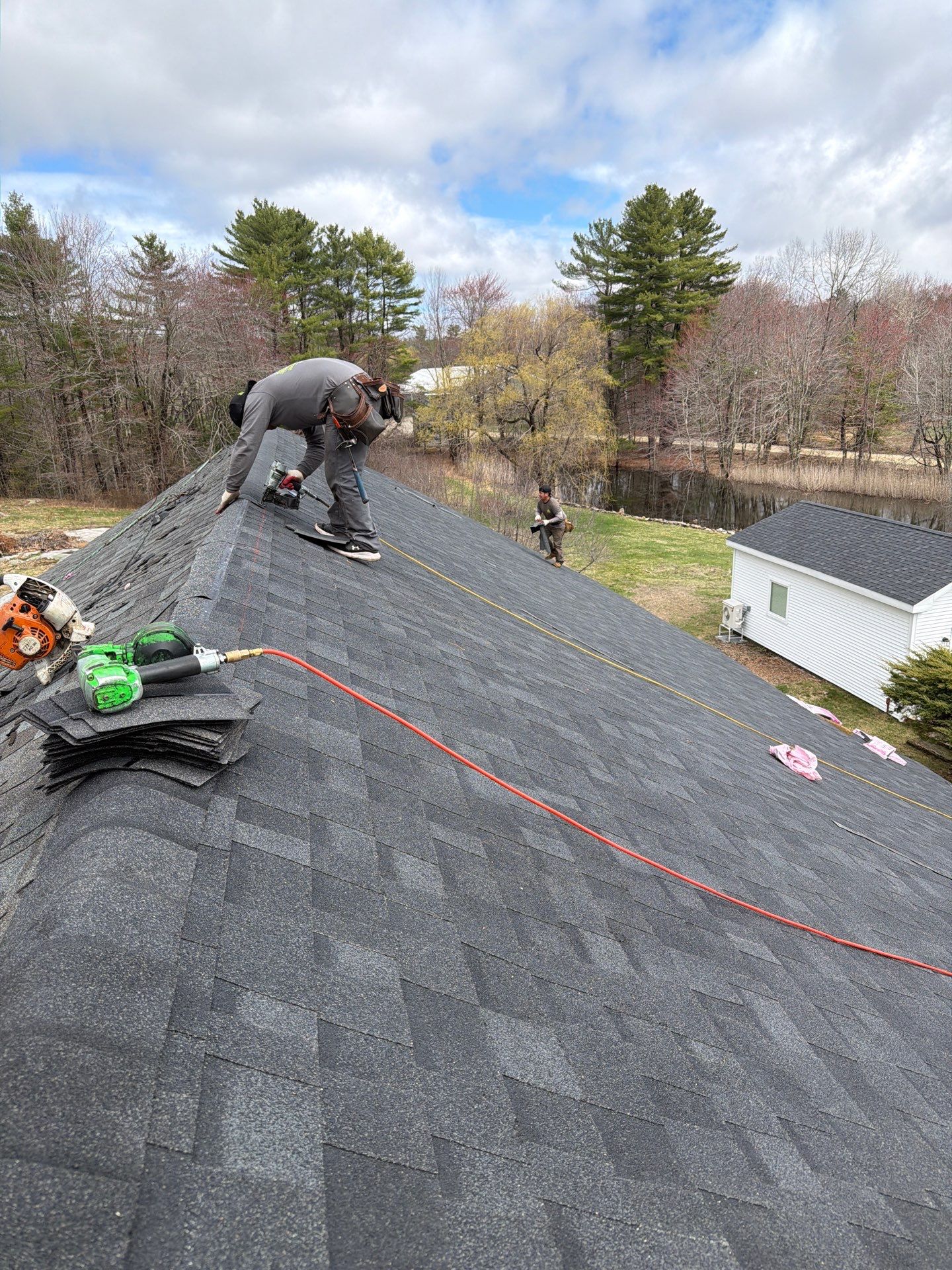 Architectural Shingle Roof Replacement for Red Barn in Falmouth by Tall pine roofing