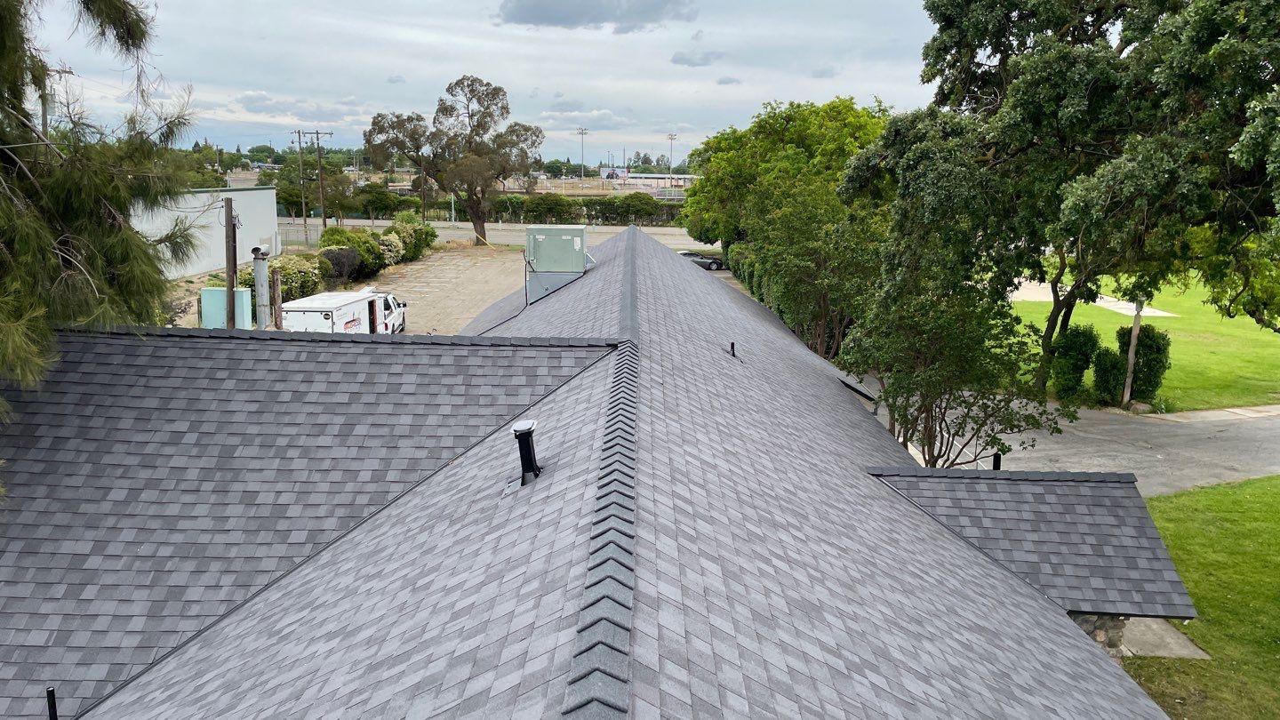 Certainteed Landmark Solaris shingle job at Merced Fairgrounds by Straight Edge Roofing Inc
