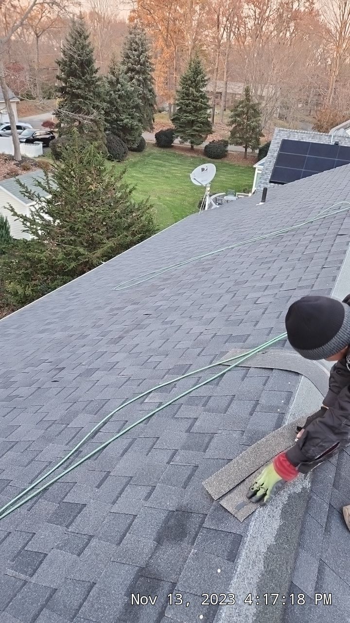 Residential Roofing Installation using Certainteed Landmark Moire Black by A Plus Exterior