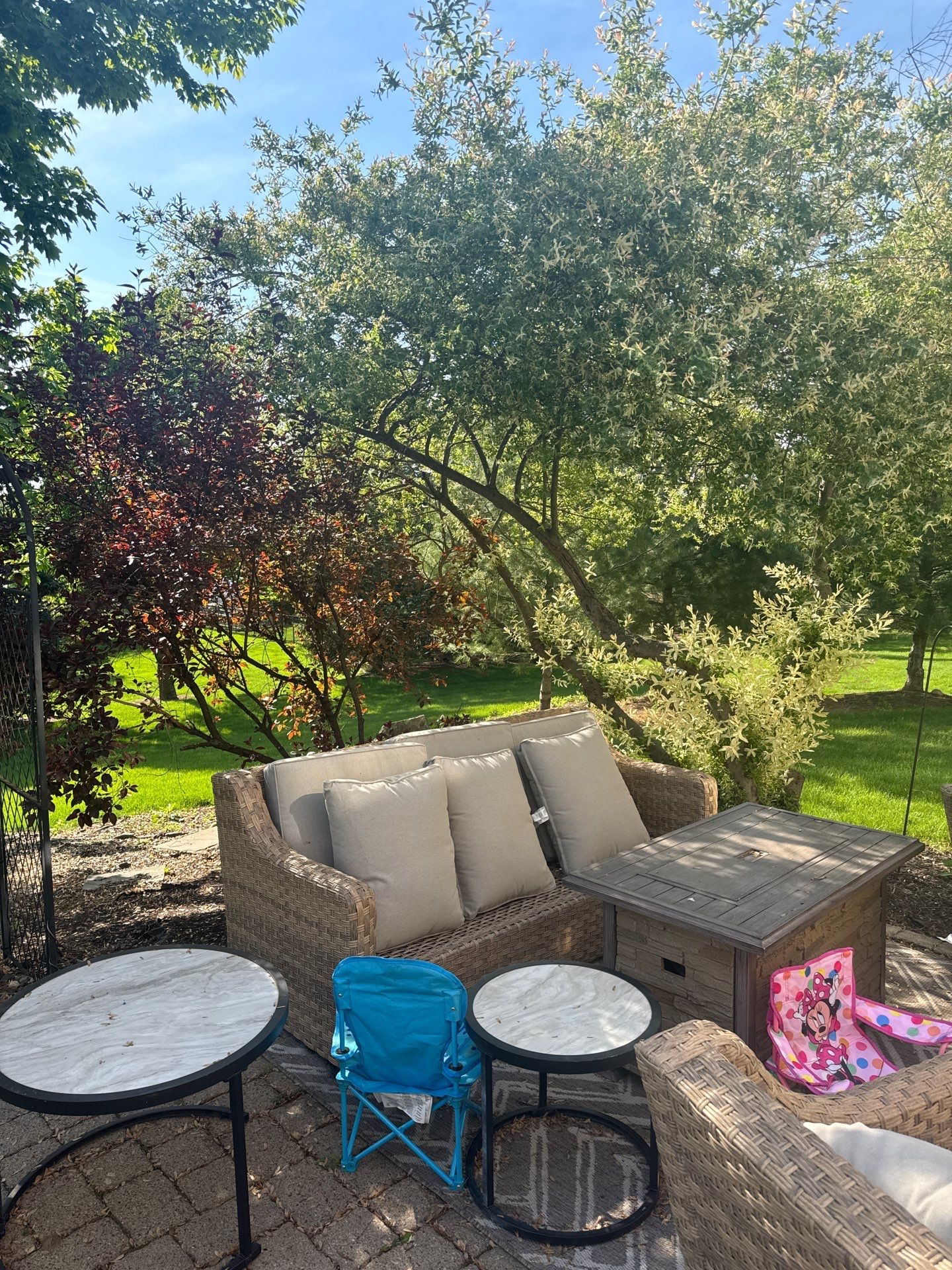 Backyard Retreat: Techo-Bloc Patio + Firepit Lounge by Saylor’s Lawn & Landscape