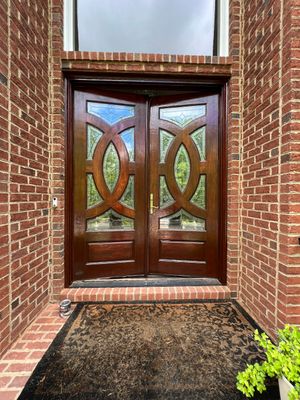 Vernon's Handrail and Front Door Staining