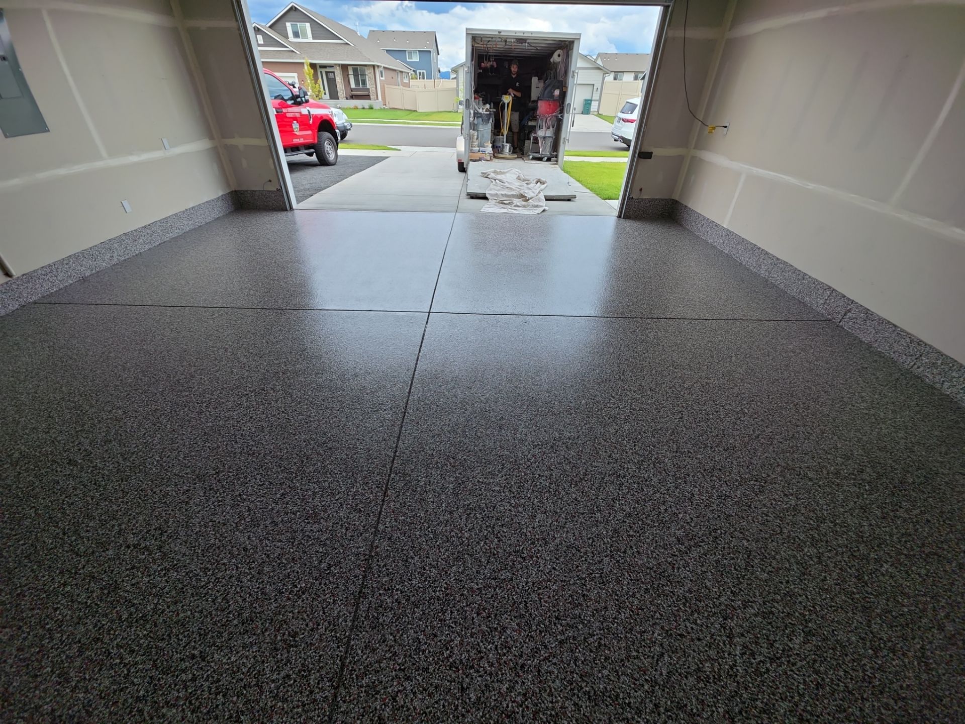 Garage Transformation using Domino w/ 5% Cherry Bomb Red  by Croc Coatings, LLC