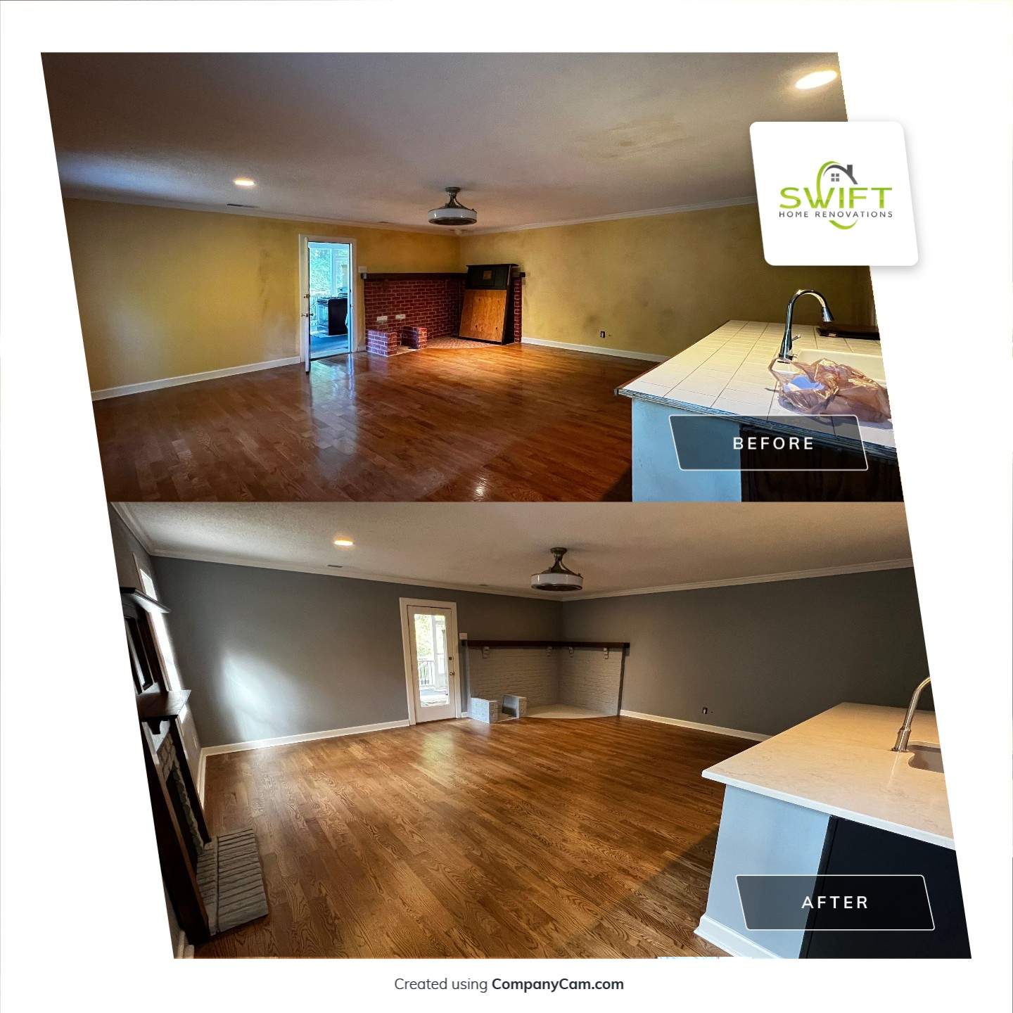 Kitchen and Living Area Renovation Featuring Hardwood Flooring in Smyrna by Swift Home Renovations