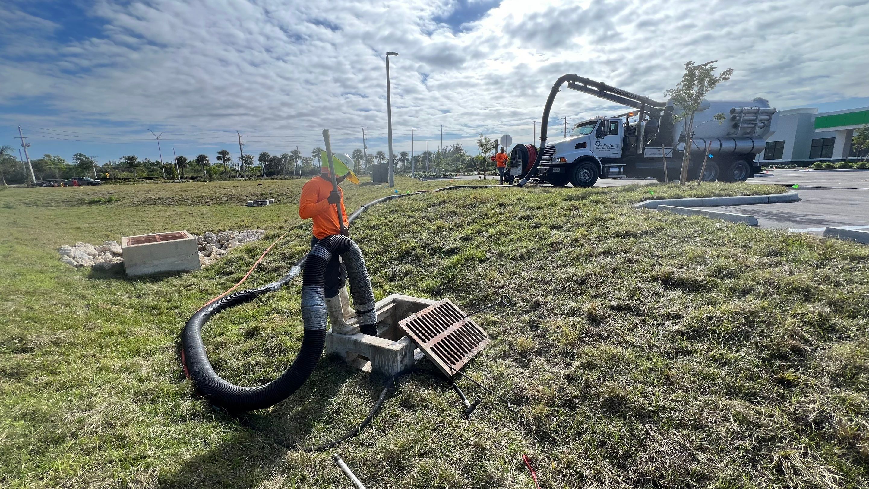 New Construction Commercial Parcel Stormwater System Cleaning by Don Mar, Inc. Storm Water Solutions