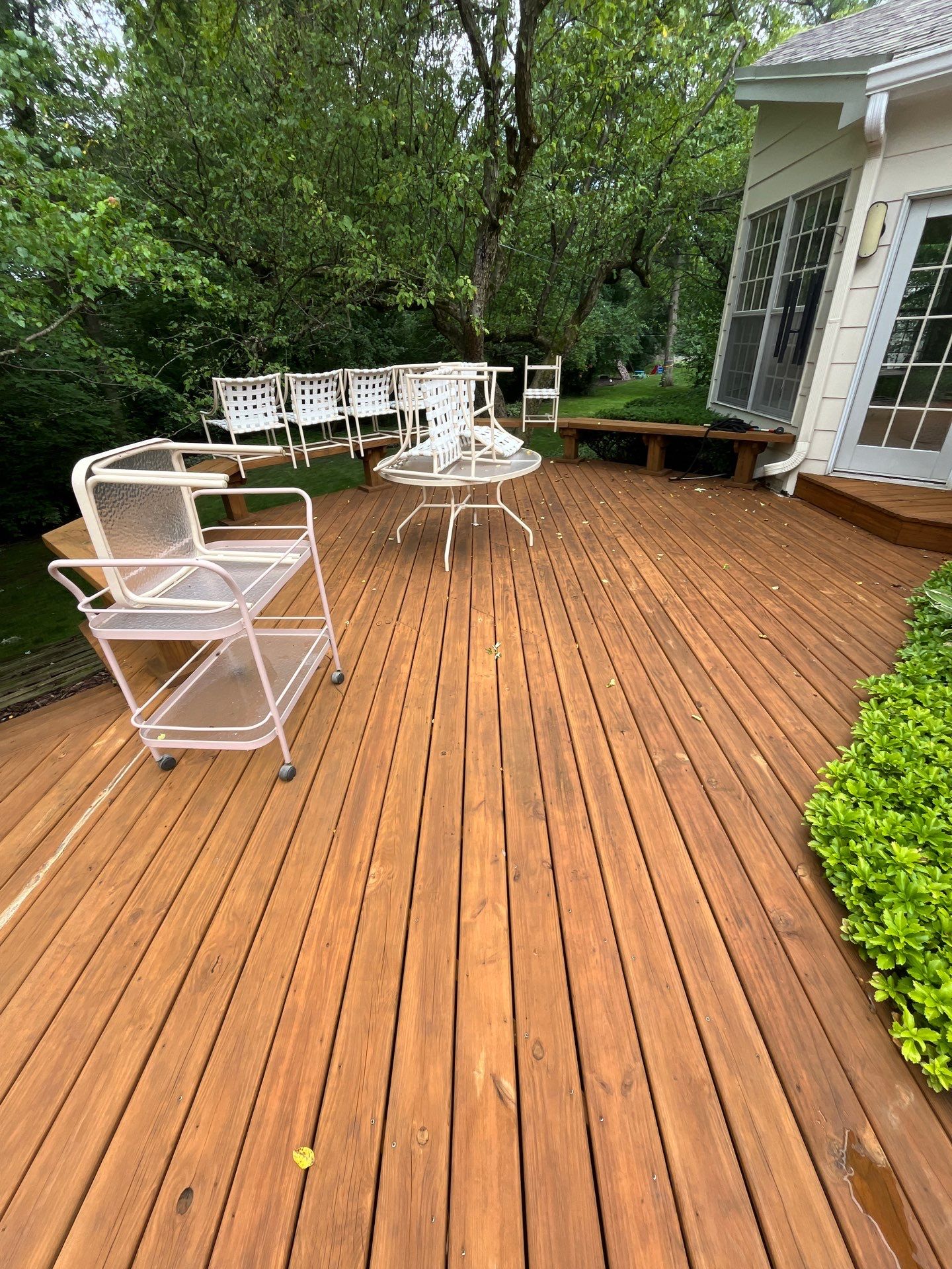 Wood cleaning and staining using Algaecide, soft wash soap by Northern Power Washing LLC.