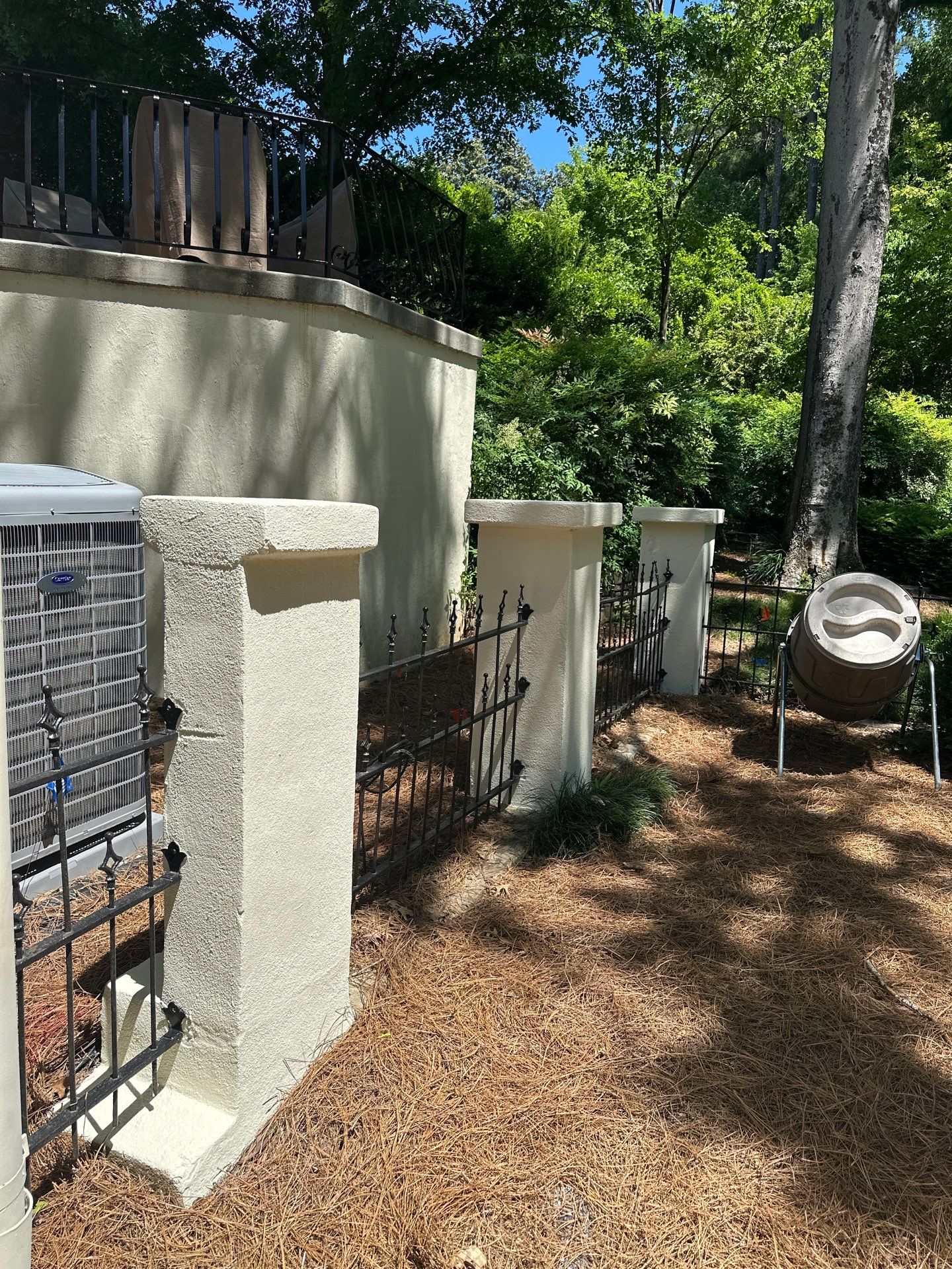 Rear Exterior Upgrade: Railings, Fence, and Stucco Column Restoration by Atlanta's Paint Doctor