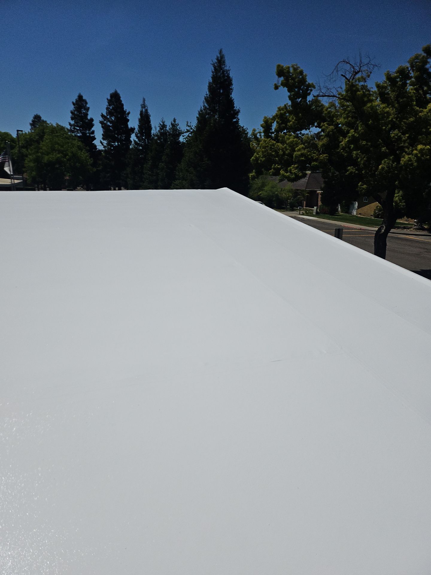 Single-ply restoration system using Benchmark/PUMA XL coatings over TPO single-ply roofing by Straight Edge Roofing Inc