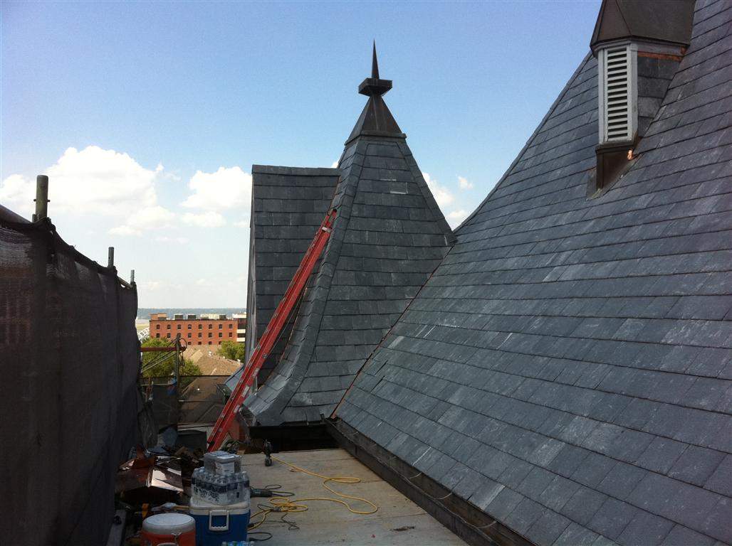 Historic Building ROOF REPLACEMNT with GAF TruSlate  on steep slop and Versico 60mil TPO on flat roof by Gorilla Exteriors Contracting, LLC