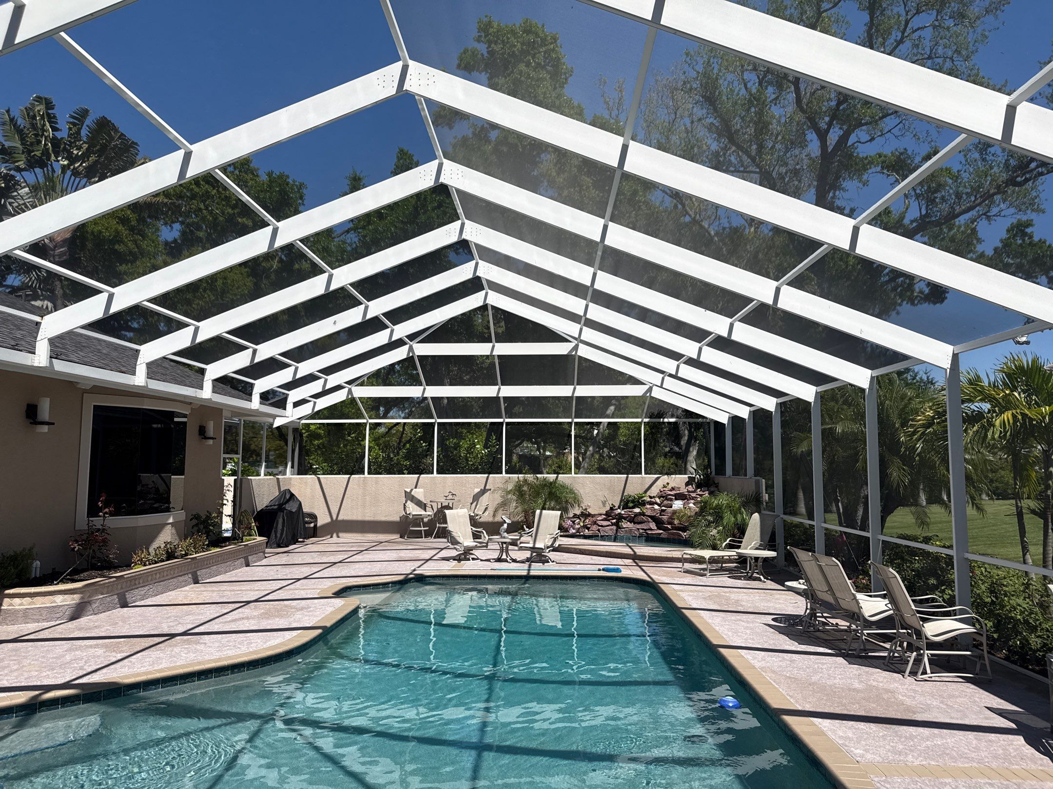 Large House Wash & Pool Cage Cleaning with Heavy Mud Dauber Nest Removal – Bradenton, FL 34209 by Sunshine AquaWash