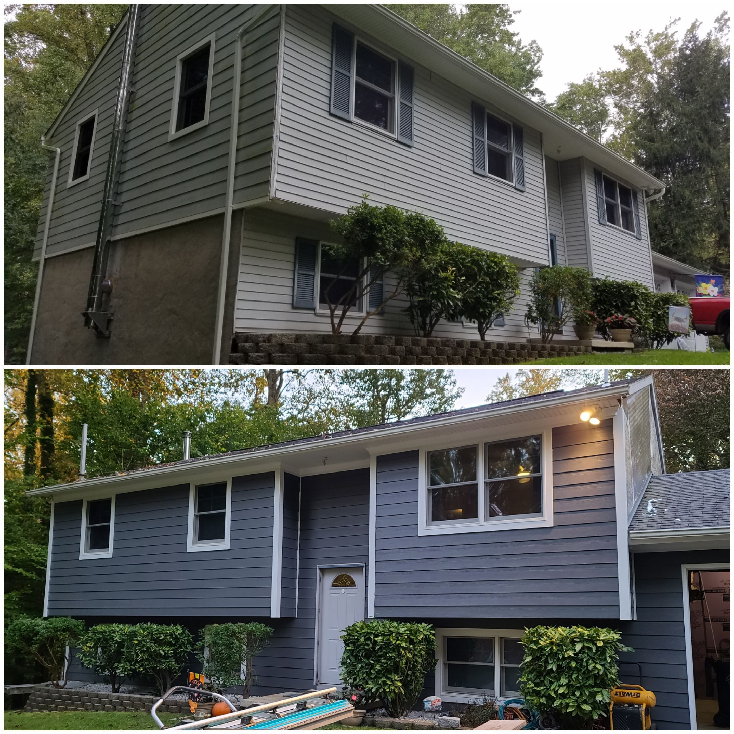 New James Hardie siding in Night Gray and Arctic White trim with LowE Wrap by Window Depot of Annapolis