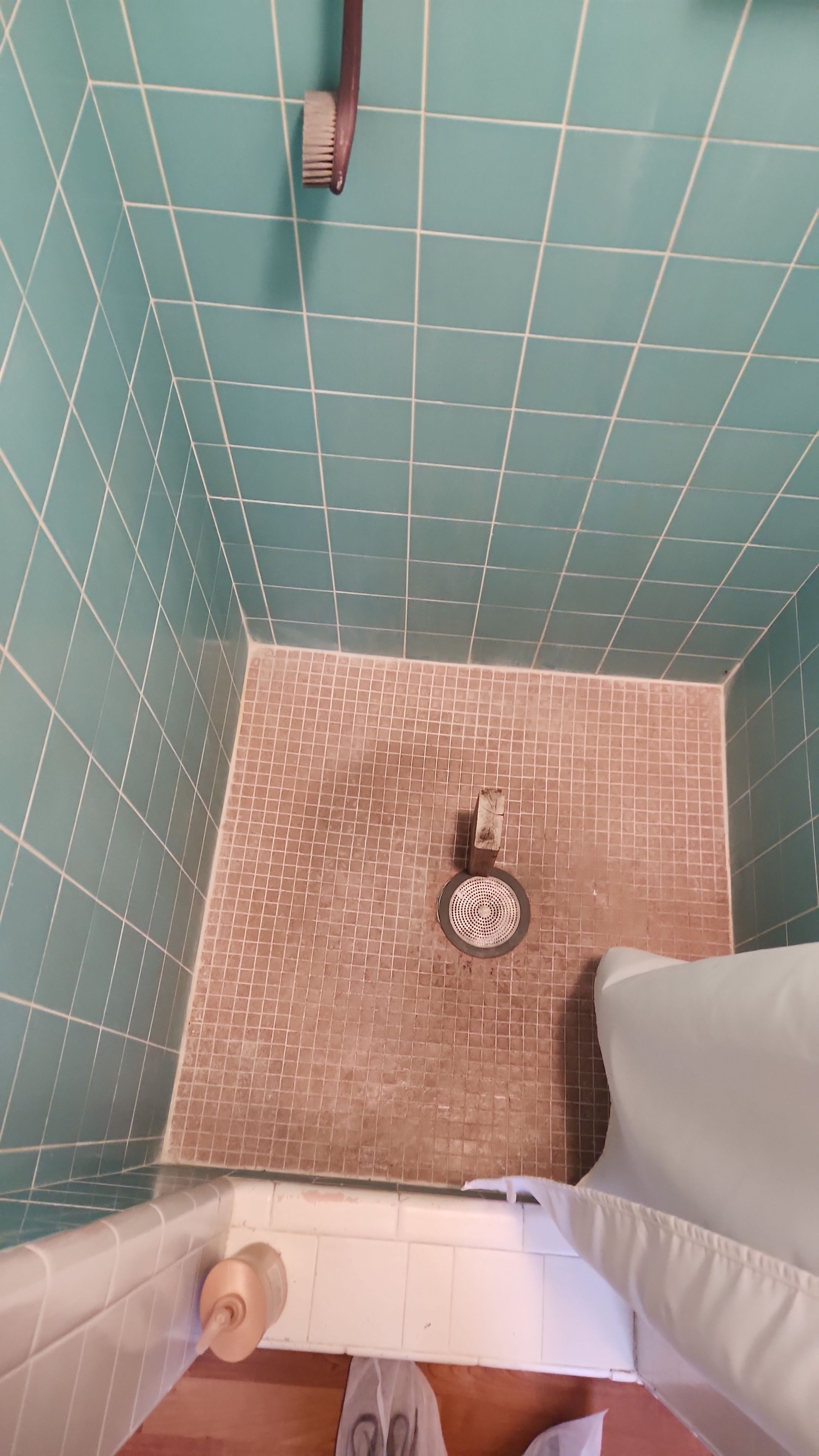 Full bathroom, tile shower, tile floor, tile wainscoting by The Shower Company