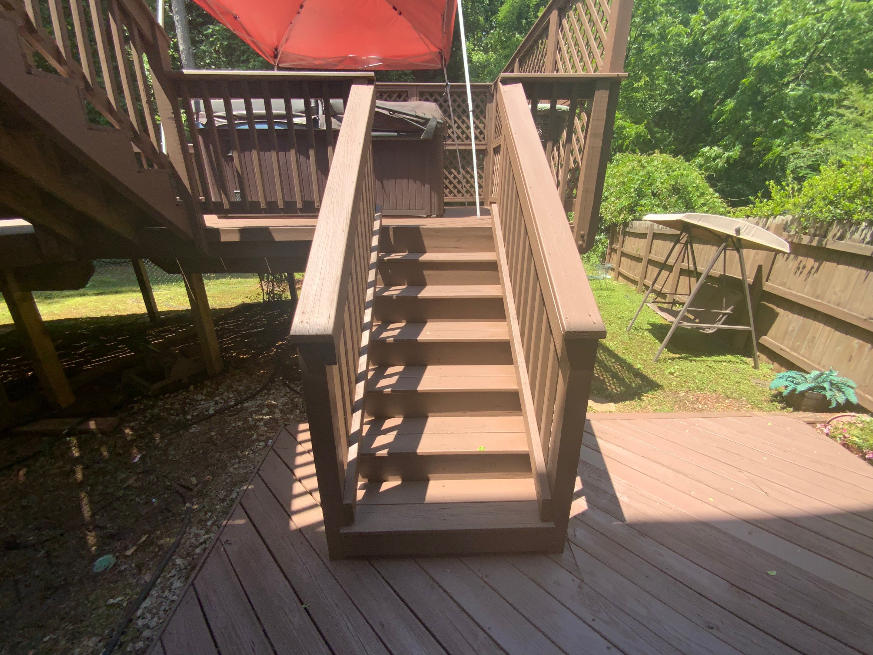 Multi-Level Wood Deck Repair and Staining in Tucker, Georgia by Swift Home Renovations