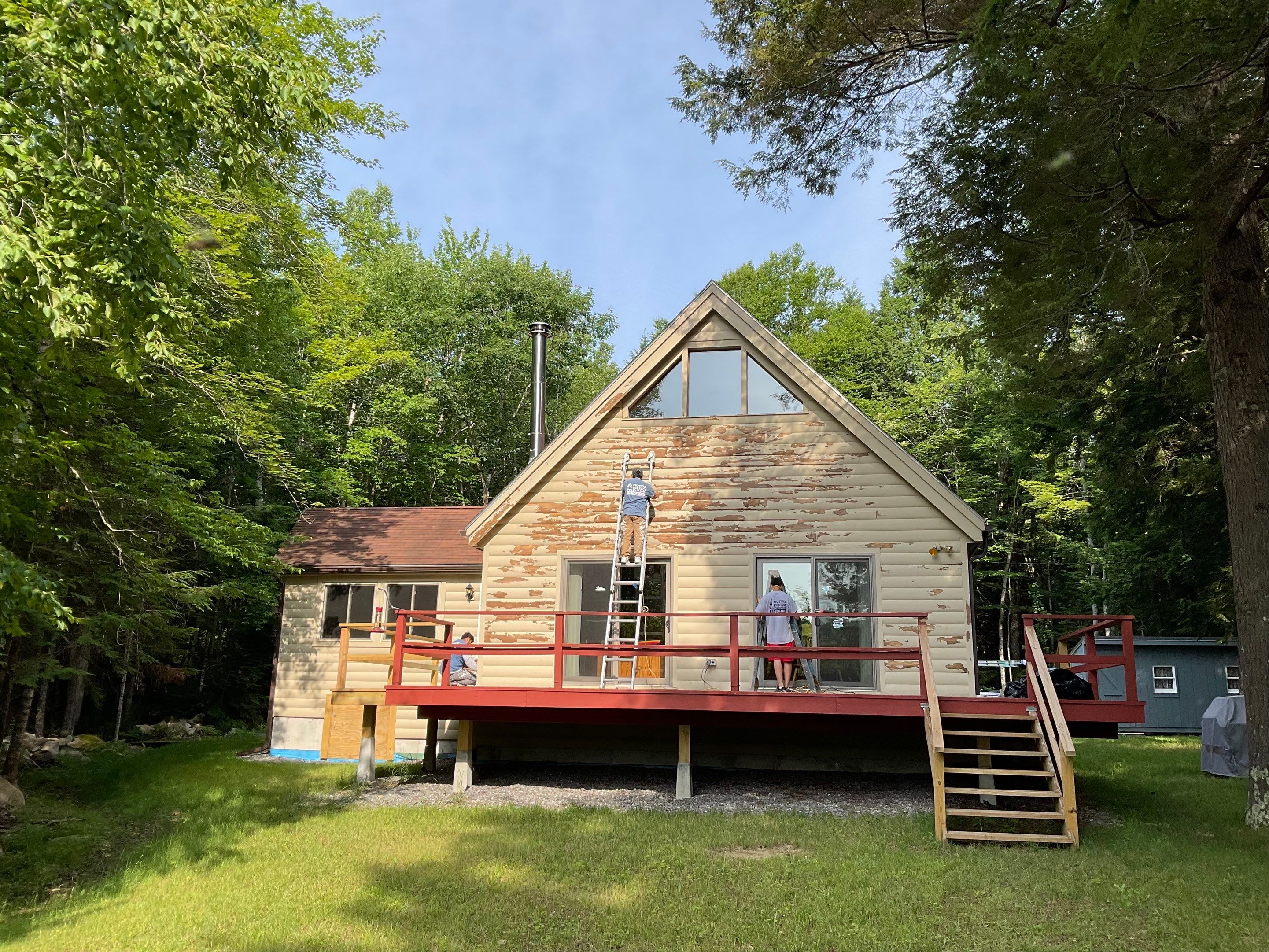 Log Cabin Exterior Restoration and Siding Staining in Readfield by Picture Perfect Pro Painting