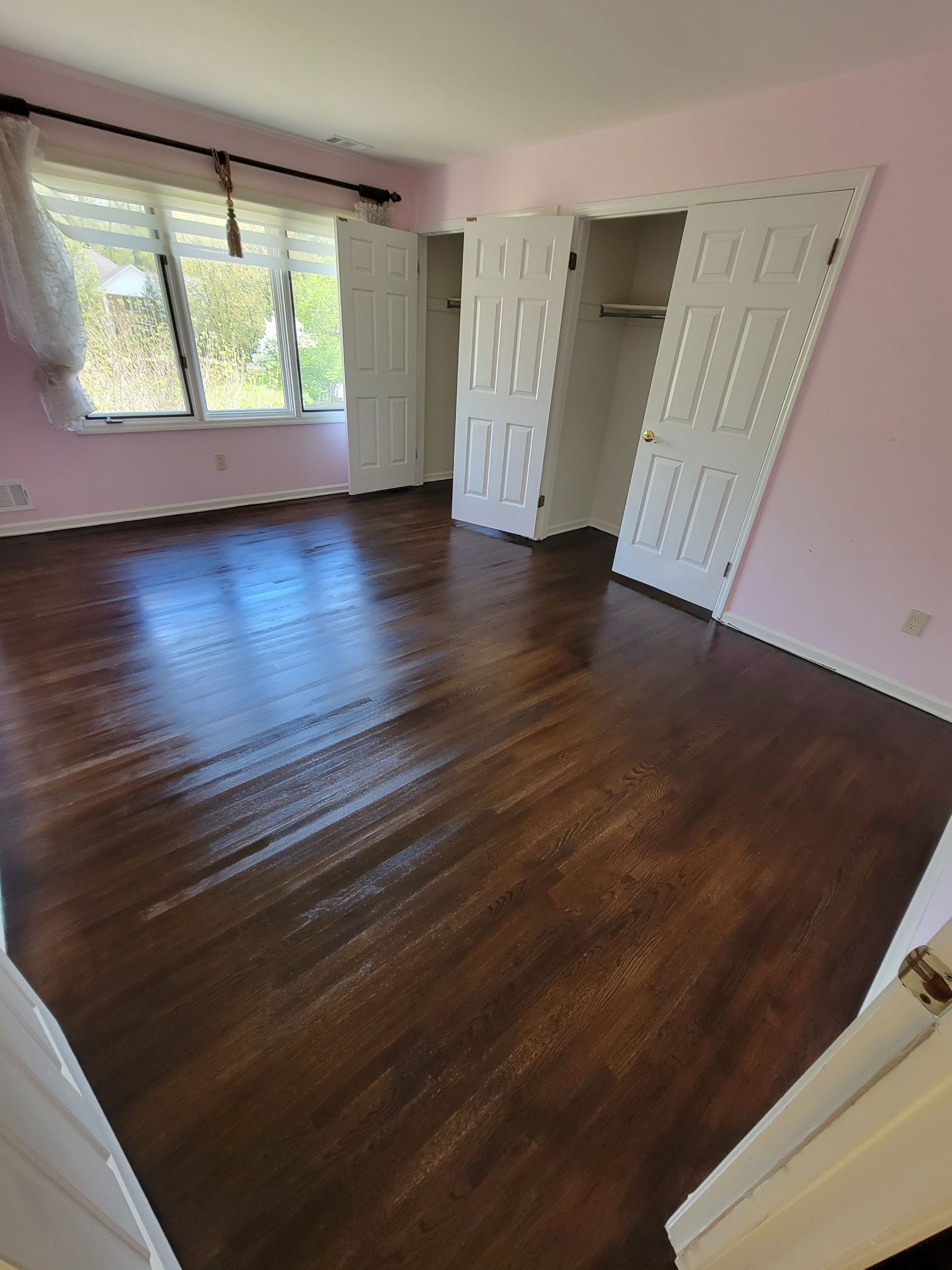 Red Oak refinished with DuraSeal Jacobean Stain and Bona Semi Gloss by Footprints Floors Morristown