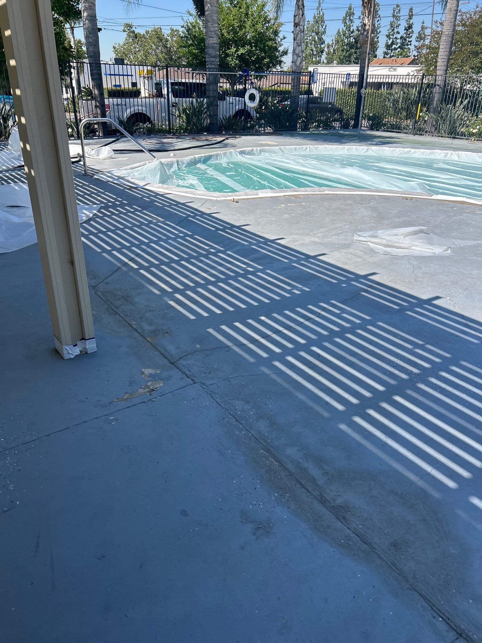 Sandblasting Paint Off Concrete Pool Deck In Rancho Cucamonga, CA by La Power Washing Inc
