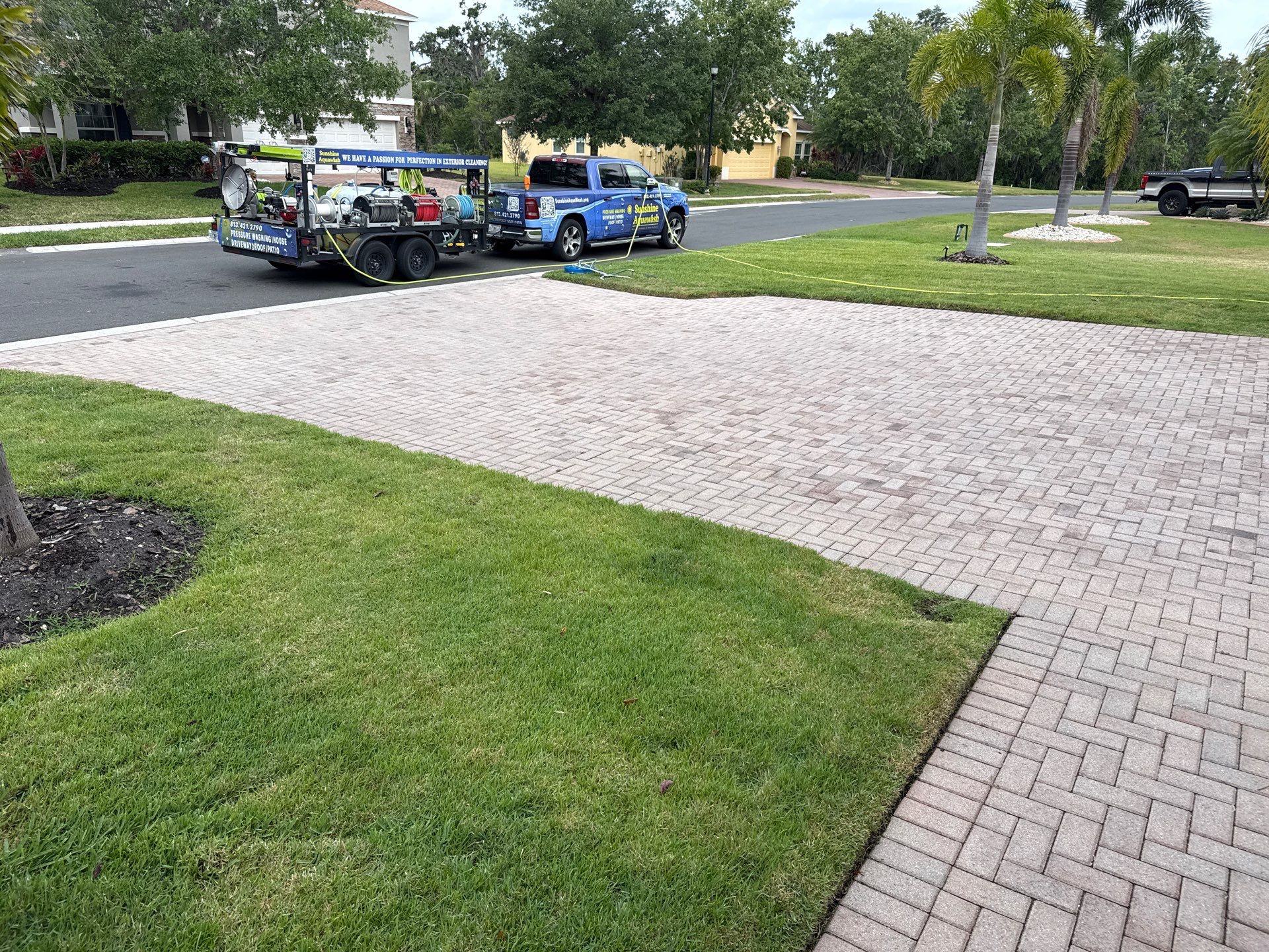 3-Car Paver Driveway & Entryway Cleaning | Oakleaf Hammock Community, Ellenton, FL by Sunshine AquaWash