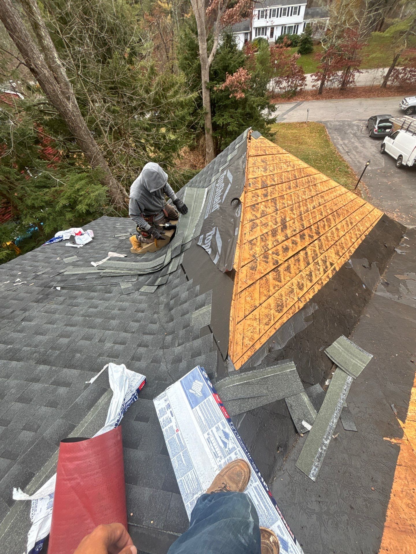 GAF Charcoal Roof Replacement with Vent Leak Repairs, PVC Fascia & Leaf Guard Gutters by Sensible Home Solutions