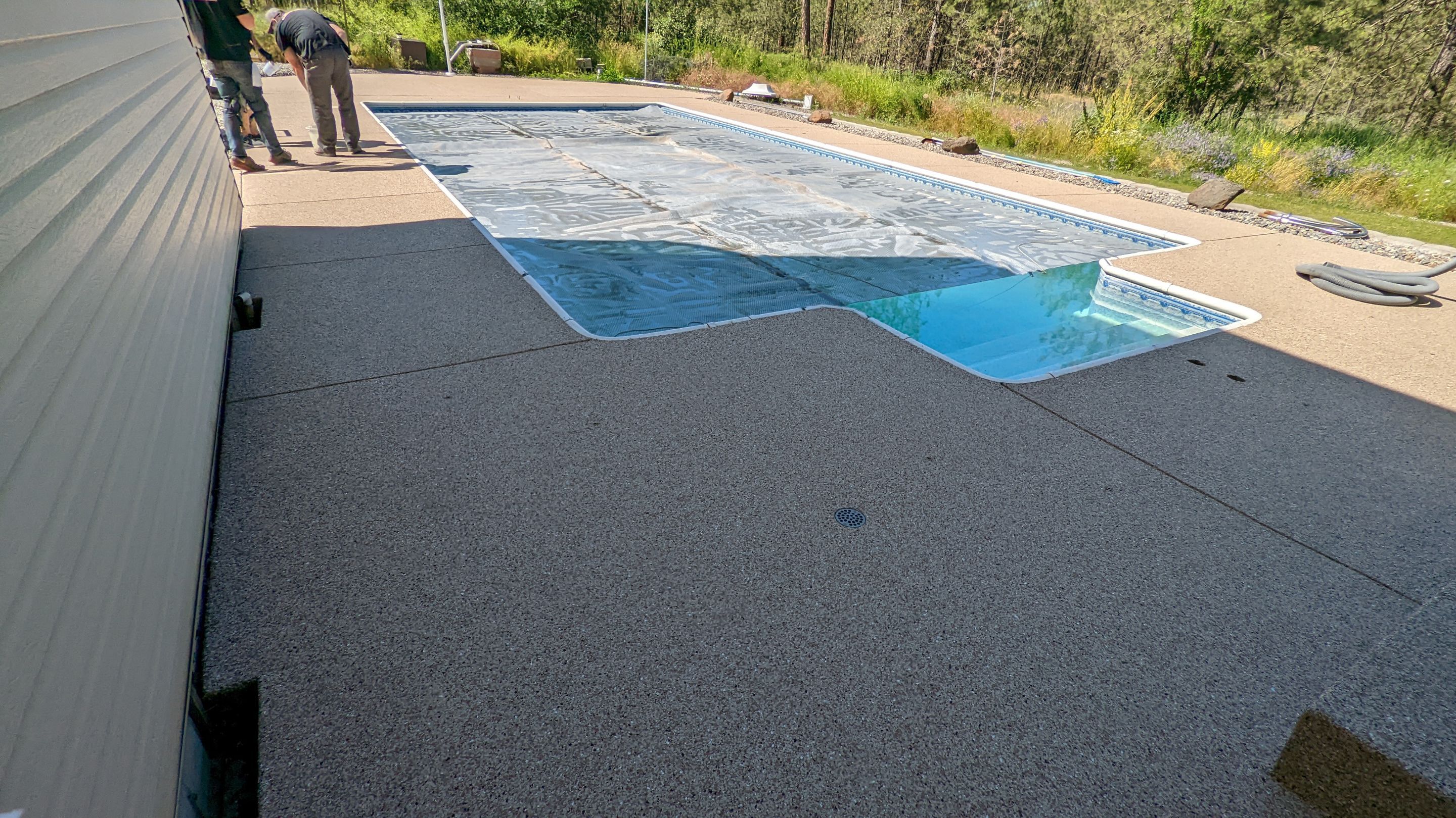 Garage Transformation using Domino for Garage and Pecan for Pool Deck by Croc Coatings, LLC