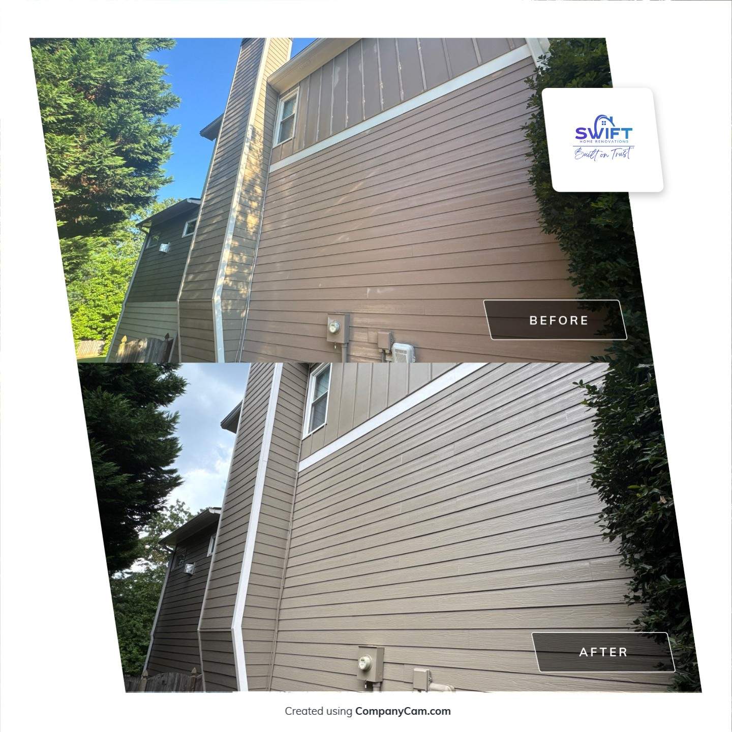 Exterior Modernization Featuring New Siding and Custom Wood Portico by Swift Home Renovations