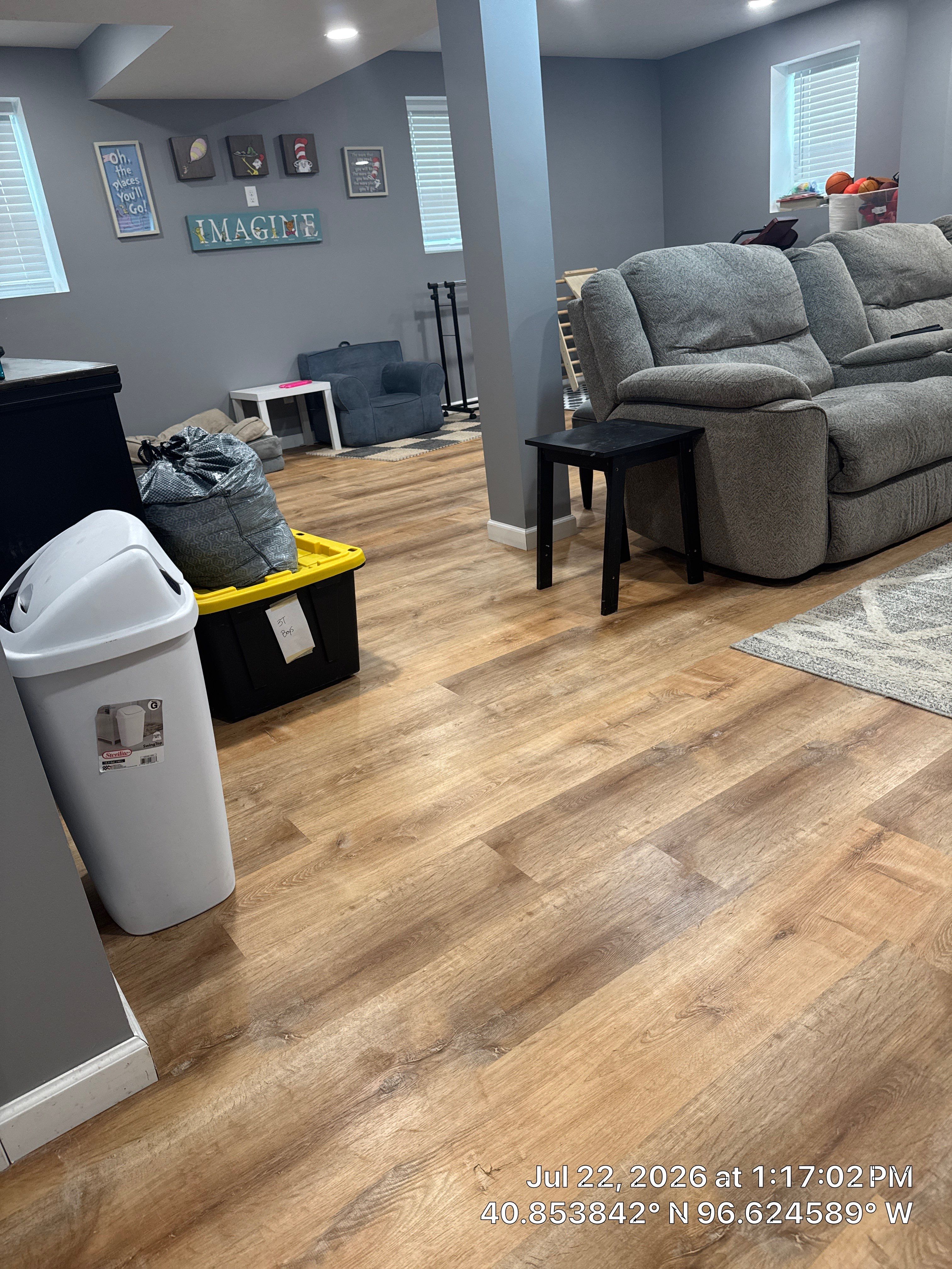 Lincoln Basement Renovation with Custom Flooring and Recessed Lighting by CompanyCam Sales Demo