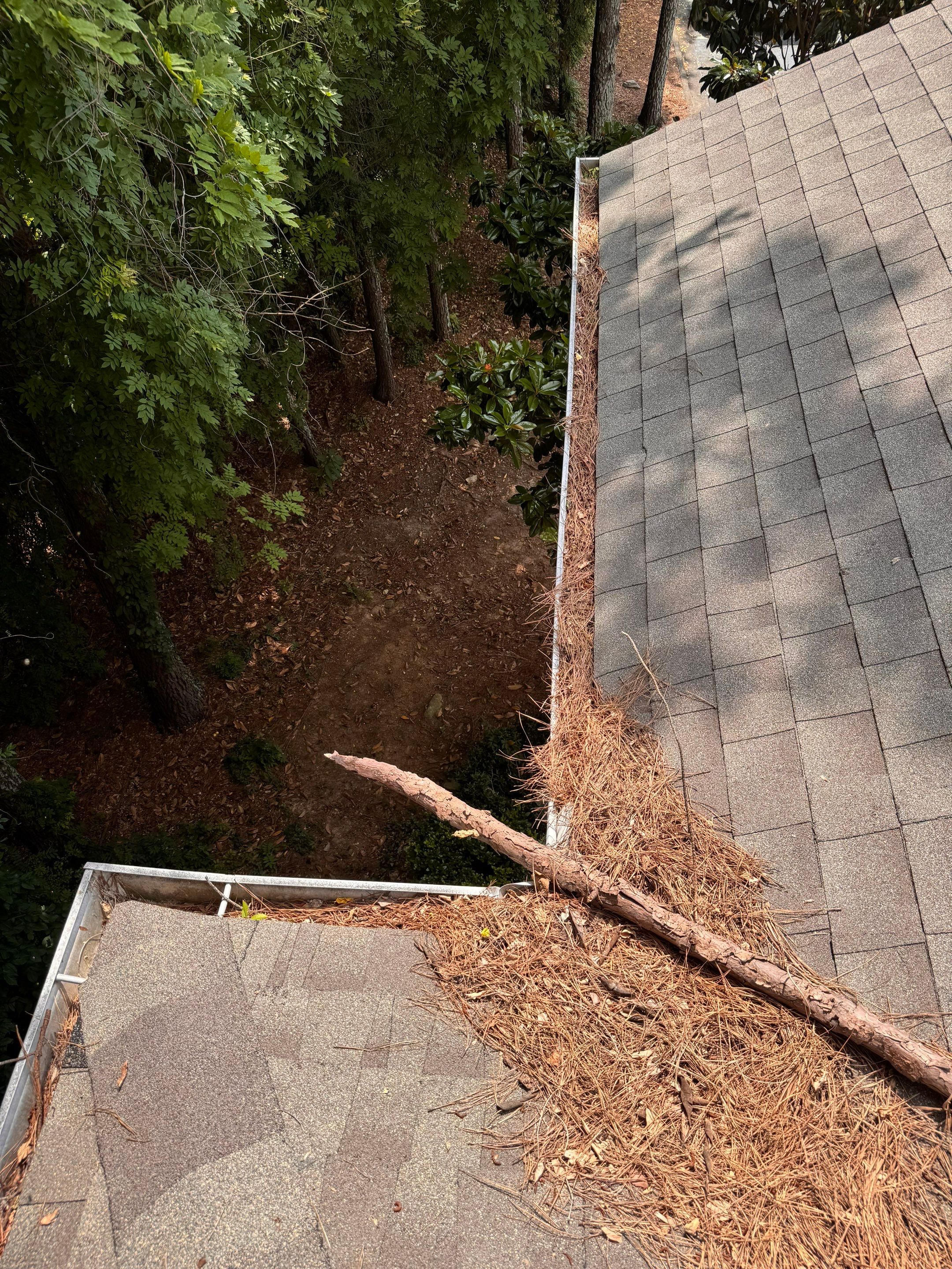 Commercial gutter cleaning Atlanta before photo with filled gutters