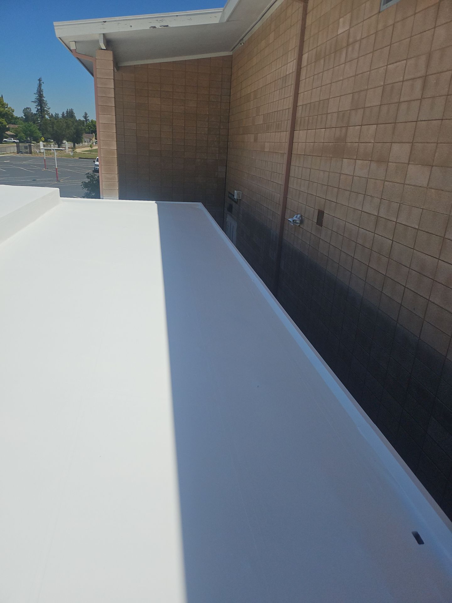 Single-ply restoration system using Benchmark/PUMA XL coatings over TPO single-ply roofing by Straight Edge Roofing Inc