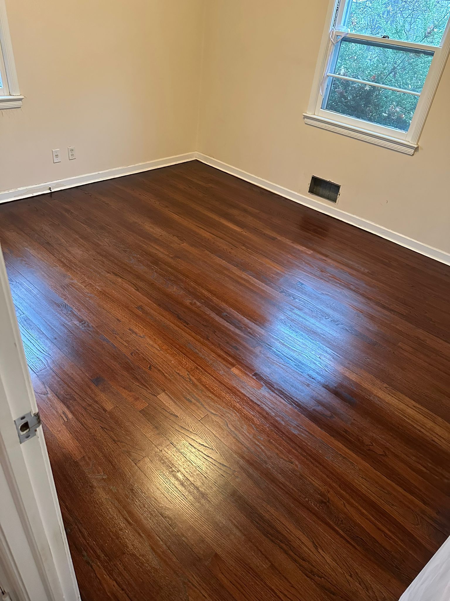 Red Oak Refinish using Duraseal Md Brown with Semi Gloss Finish by Footprints Floors Morristown