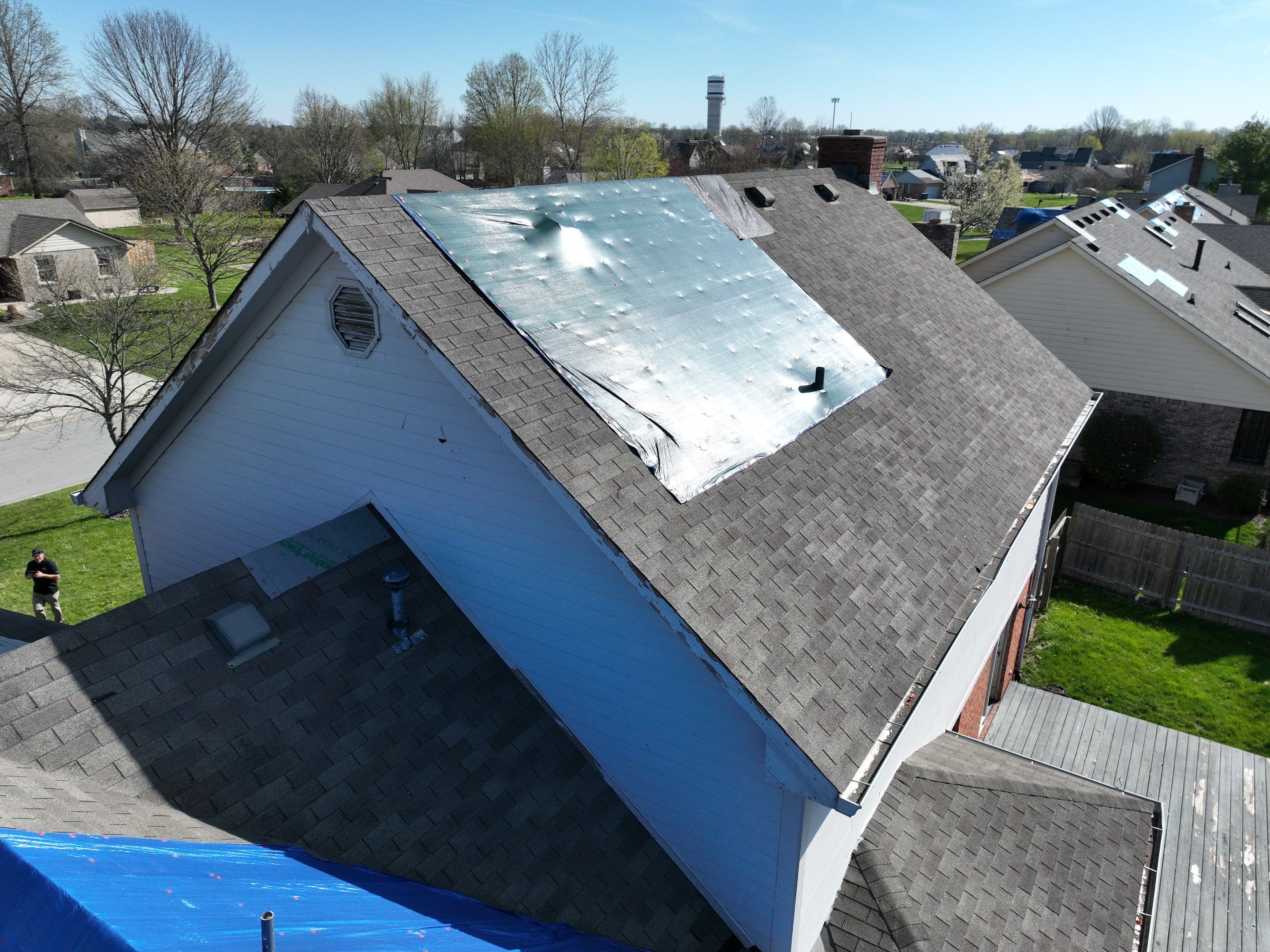 Tornado damage in Whiteland. Roof replacement, James Hardie siding, exterior paint, gutters, windows, doors by 317 Roofing & Restorations