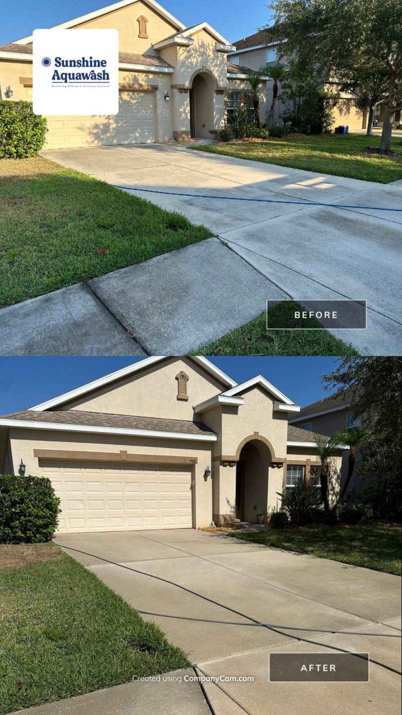 Asphalt Shingle Roof Soft Wash Cleaning & Concrete Pressure Washing in CopperStone Community, Parrish, FL by Sunshine AquaWash