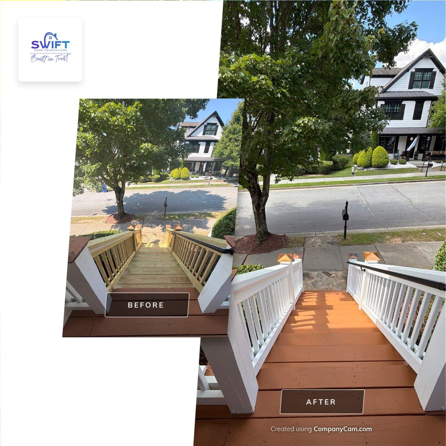Atlanta Exterior Home Refresh with Blue Siding and Deck Staining by Swift Home Renovations 