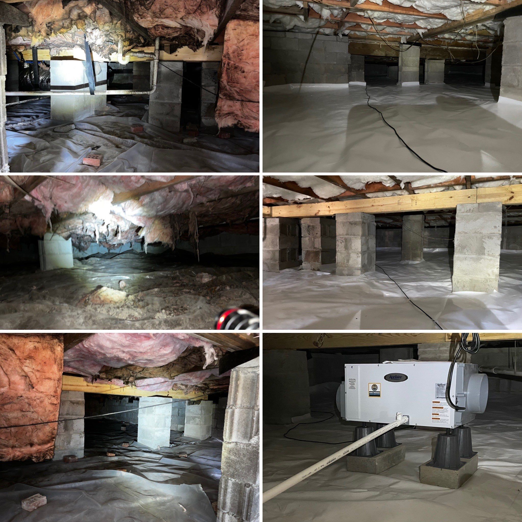 Dehumidifier and Moisture Barrier install with Structural repairs. by Impact Crawlspace
