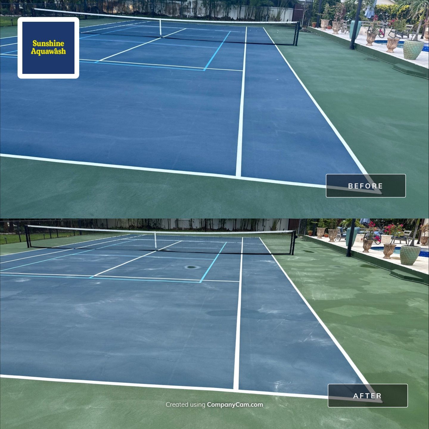Tennis Court, Vinyl Fence & Sidewalk Cleaning in Riverview Bluff – West Bradenton, FL 34209 by Sunshine AquaWash
