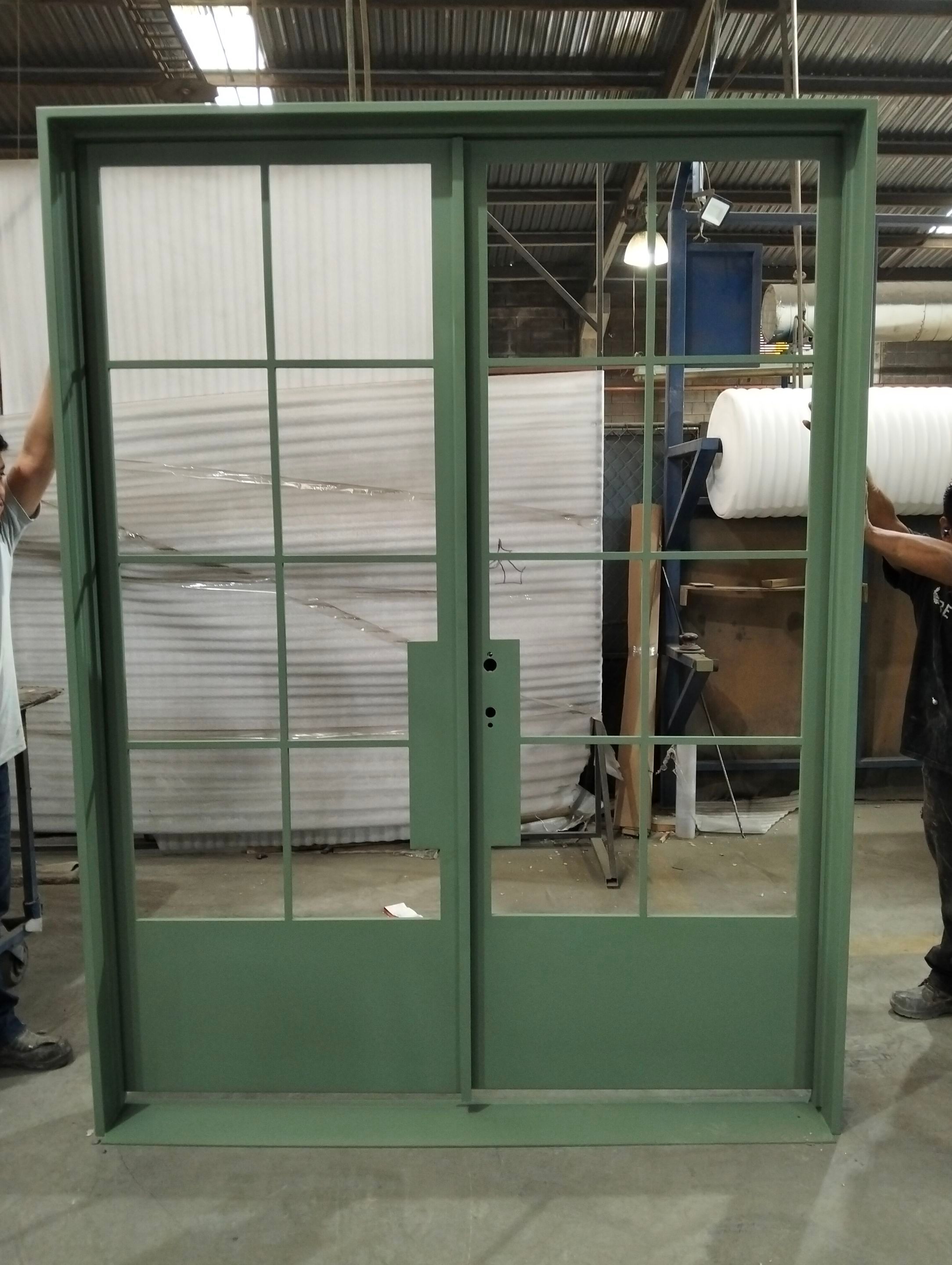 Steel Double Door Installation in Fort Worth in Sage Green by Solara Custom Living