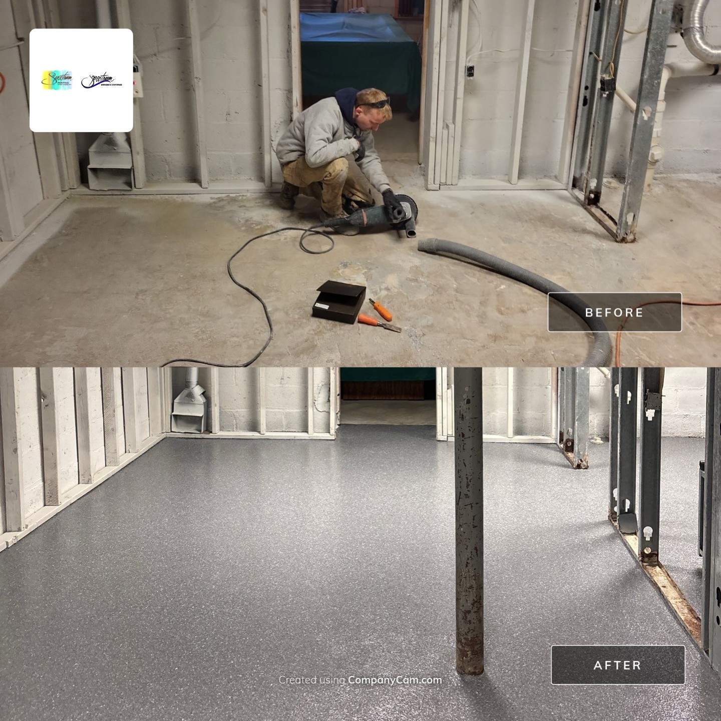 Basement Concrete Floor Coating with Penntek Flake System by Spectrum Painting, LLC