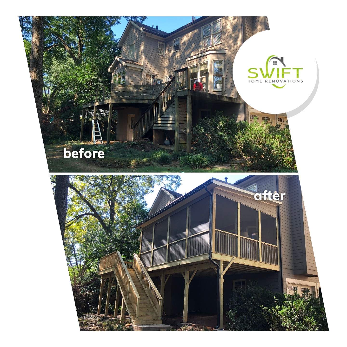 Elevated Screened-In Porch and Custom Wood Deck in Decatur by Swift Home Renovations 