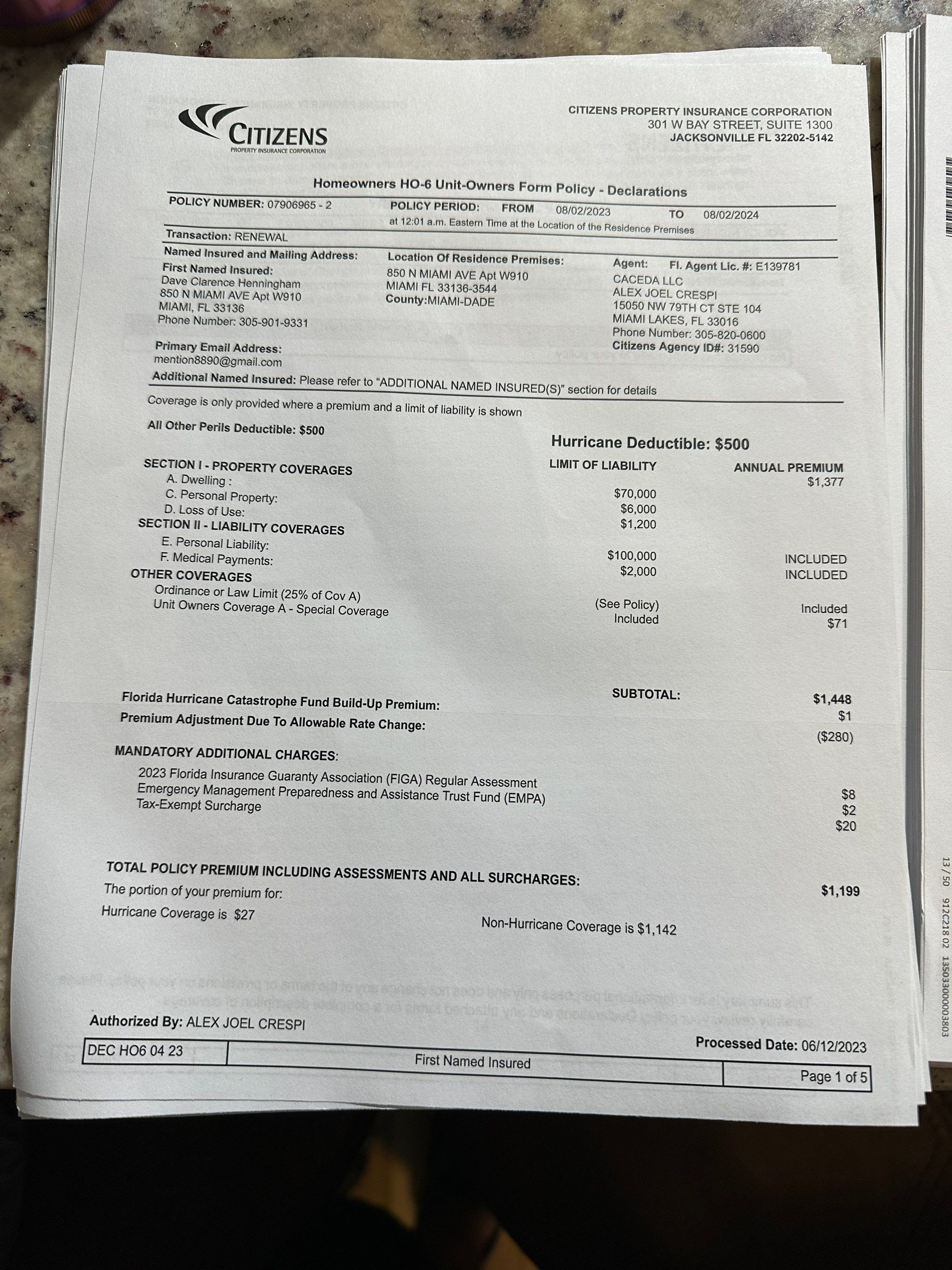 Water Damage Claim in Apt 910W • Miami by FLAPA & KeyStone