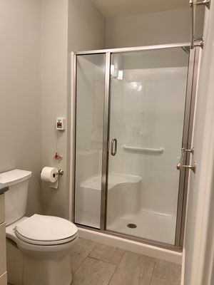 Bathroom Remodel using Alumax Shower and Glass Shelving