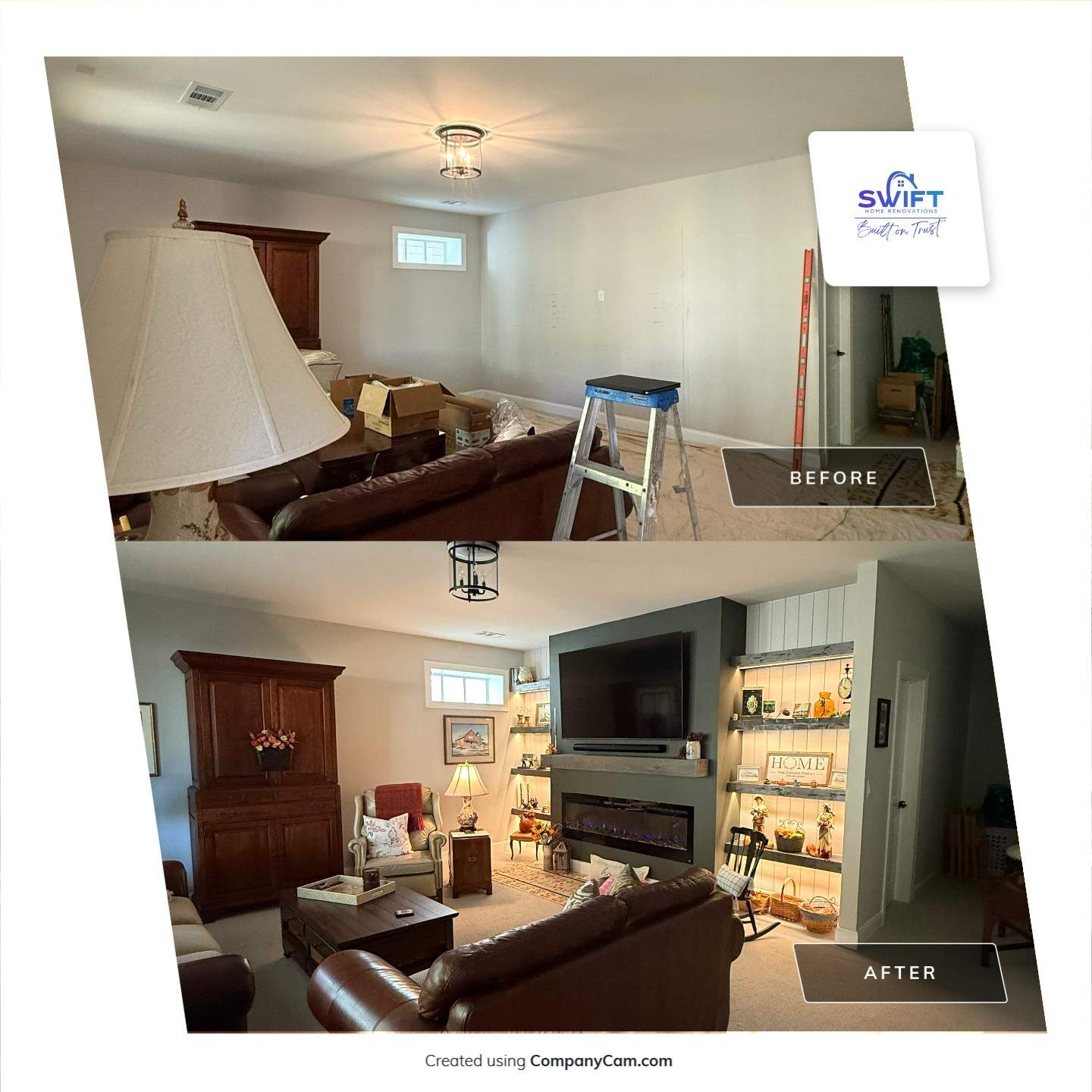 Custom Media Wall and Electric Fireplace Installation in Canton by Swift Home Renovations