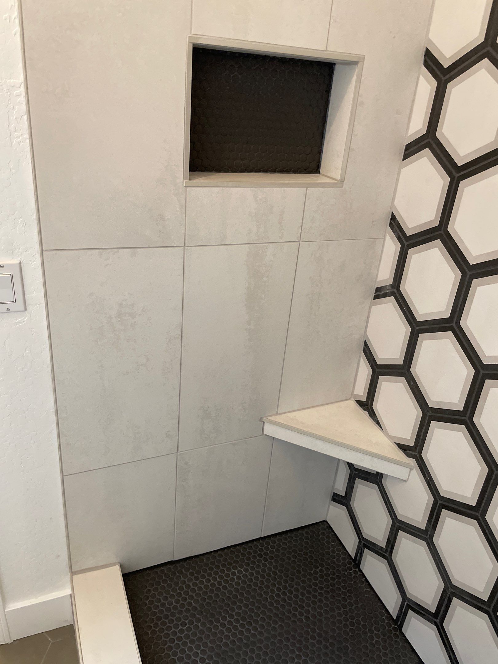 New Shower, Bathroom Floor and Countertops by Footprints Floors of Chandler