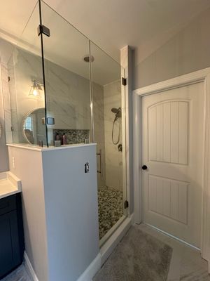Bright Bathroom Remodel with Wall Removal, Stand Alone Tub and New Vanity