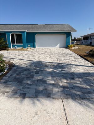 Modern Gray Paver Driveway and Entryway Walkway in Sun City Center