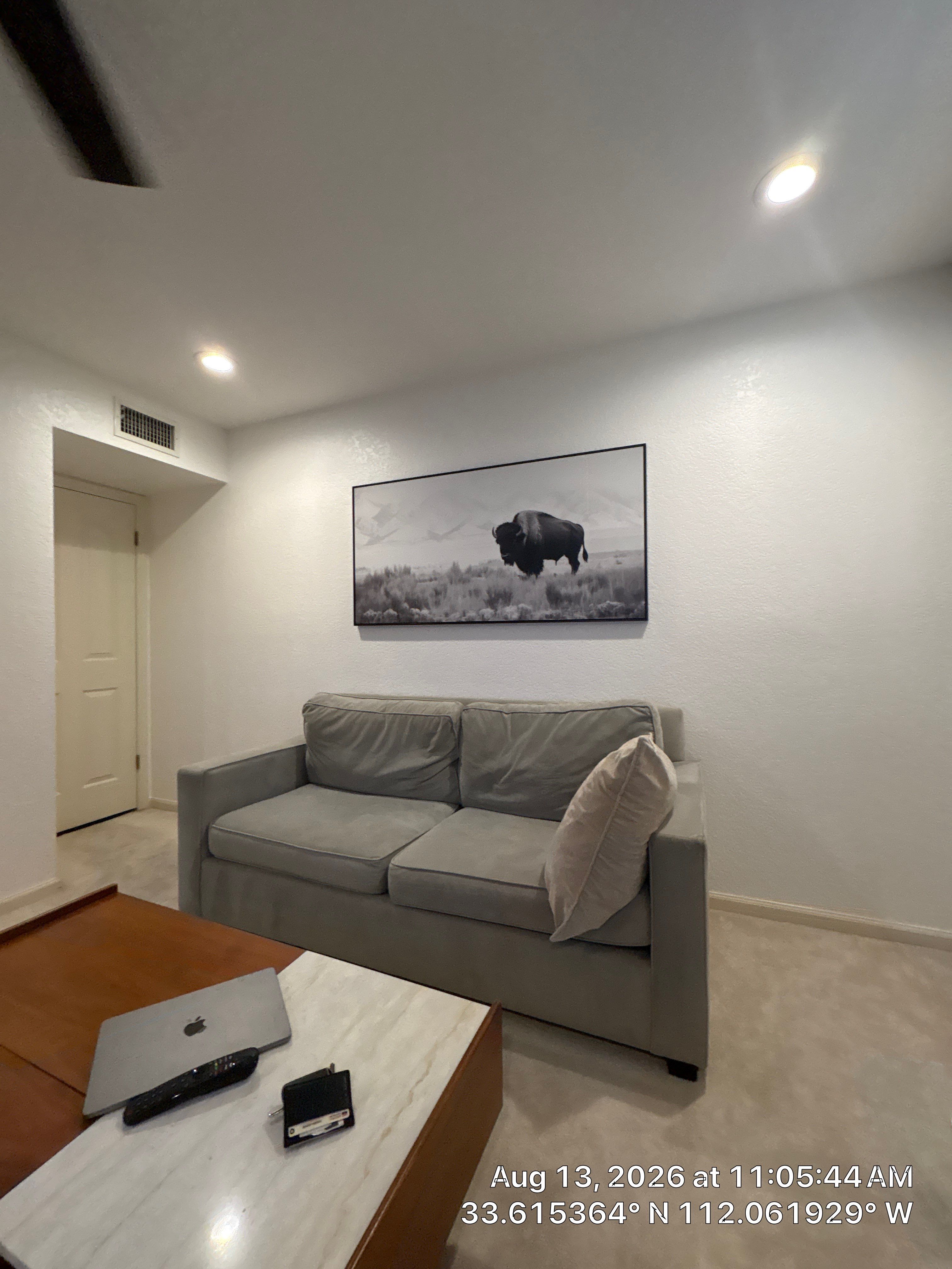 Phoenix Home Office Setup with Plantation Shutters and Media Wall by CompanyCam Sales Demo