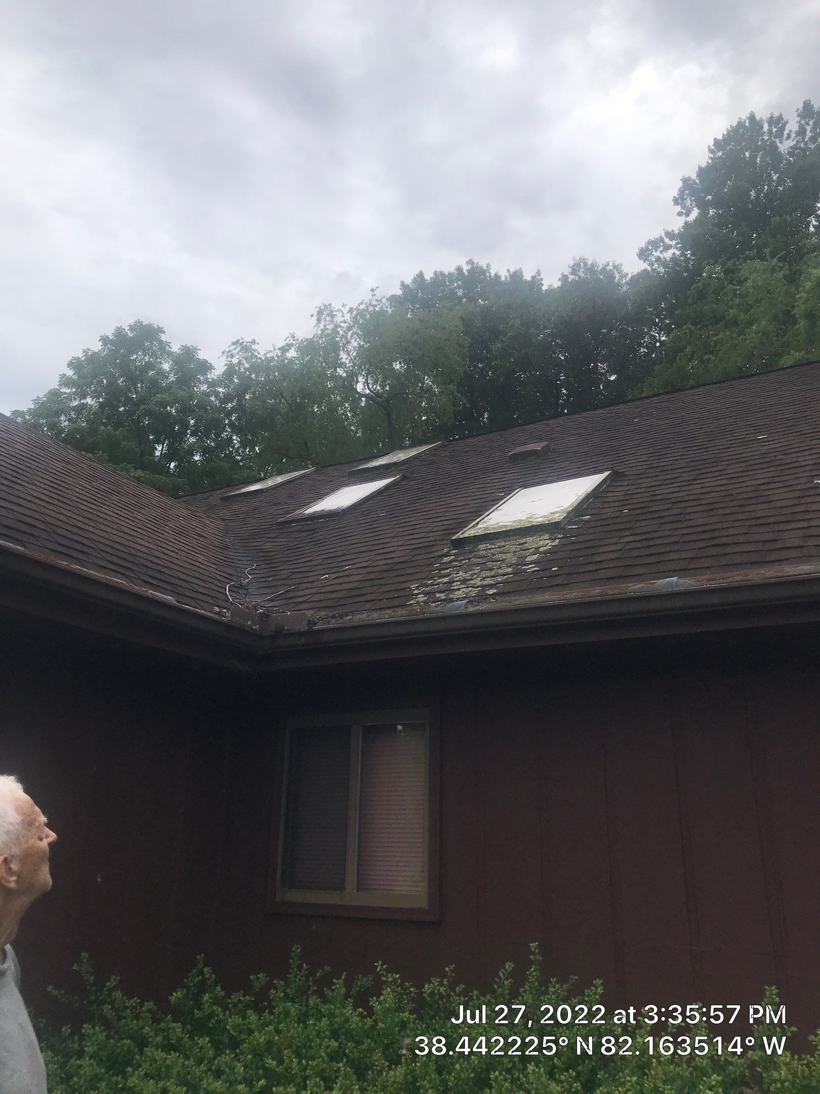 Shingle Roofing with Velux Skylight replacement and stone chimney flashing  by Secure Construction Company Inc